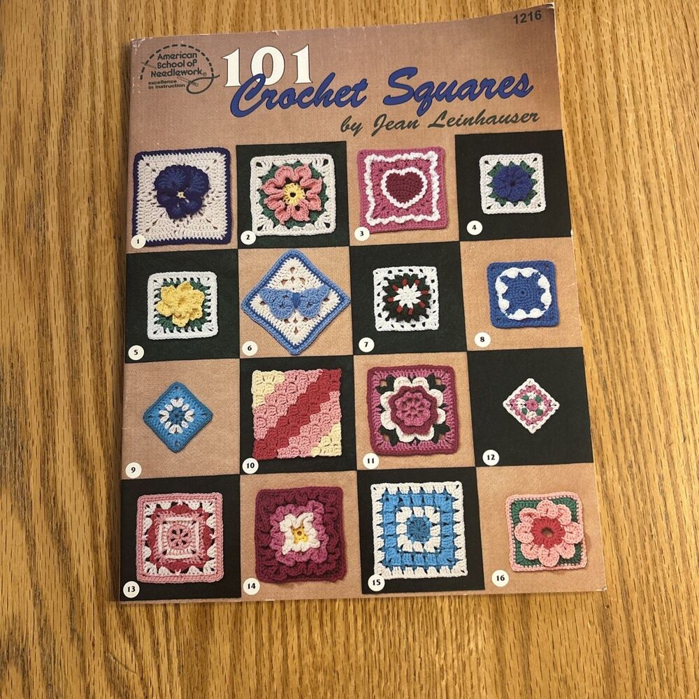 American School Needlework 1216 Vintage 101 Crochet Squares Book 1996 Leinhauser